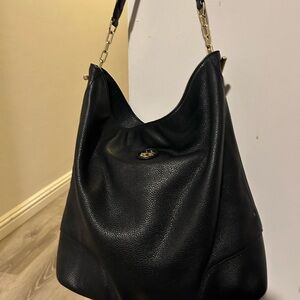 Tory Burch Black Leather Satchel with Gold Accents